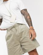 Asos Design Wide Fit Shorts In Beige Cord-neutral