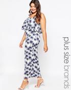 Club L Plus Maxi Dress In Palm Print With Overlay Top