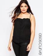 Asos Curve Scallop Neck Cami With Button Front - Black