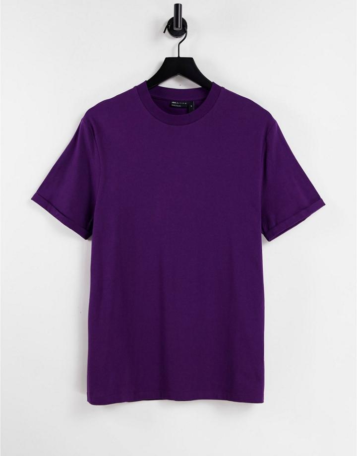 Asos Design Organic T-shirt With Roll Sleeve In Dark Purple