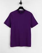 Asos Design Organic T-shirt With Roll Sleeve In Dark Purple