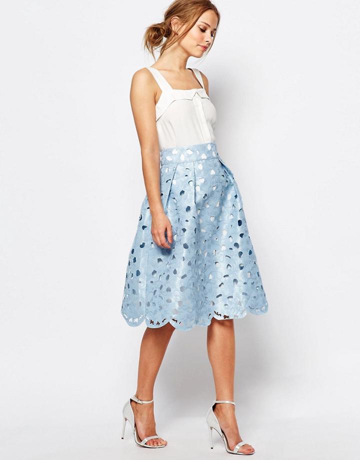 Chi Chi London Cutwork Prom Midi Skirt - Blue