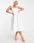 Asos Design Seamed Halter Midi Prom Dress In Ivory-white