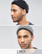 Asos Mini Fisherman Beanie 2 Pack In Black And Twist Save - Black