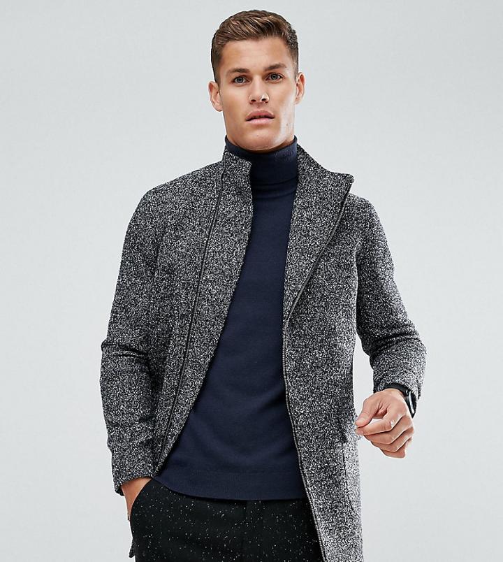 Noak Asymmetric Funnel Neck Overcoat - Black