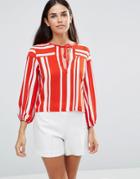 Tfnc Striped Top With Tie Front - Red