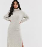 Asos Design Petite Chunky Midi Dress With Side Split In Recycled Blend - Stone