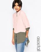 Asos Tall Color Blocked Grandad Collar Blouse - Multi