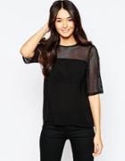 Traffic People Shiver Top With Sheer Insert - Black