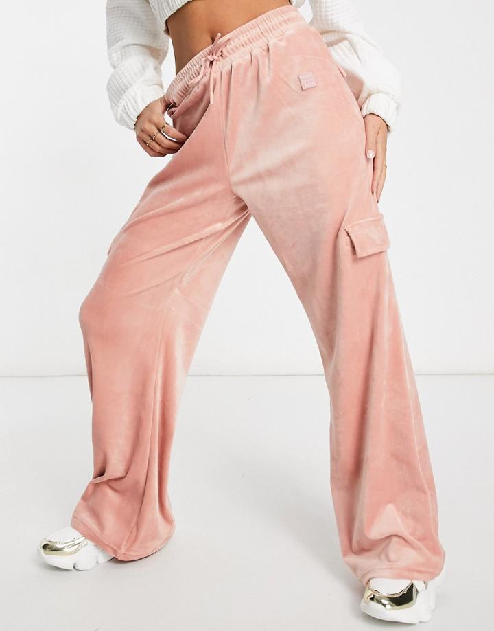 Fila Velour Cargo Pant In Pink