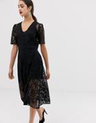 Asos Design Lace Midi Tea Dress - Black