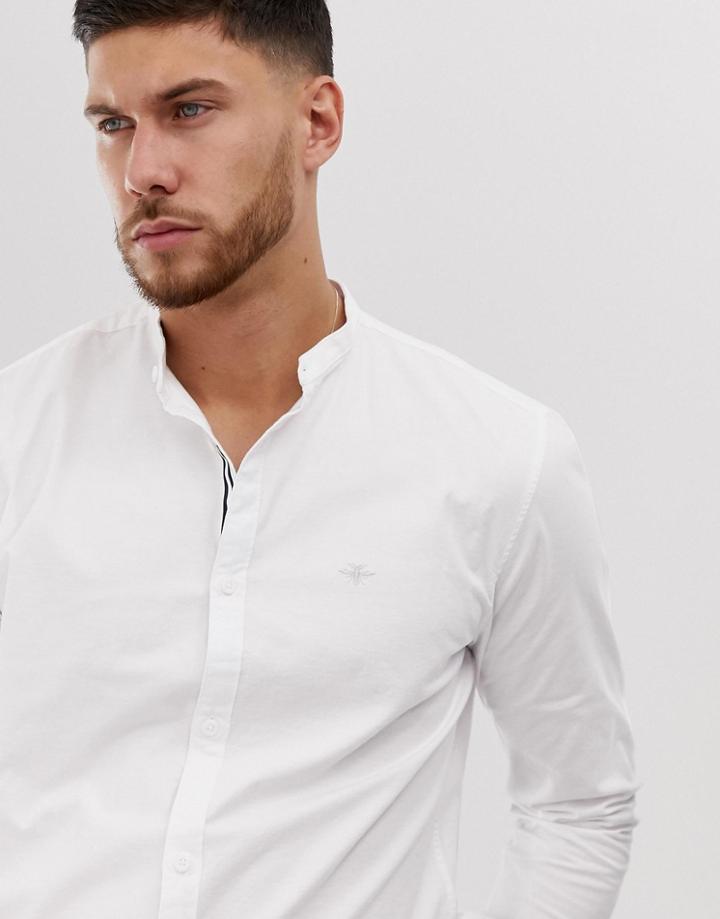 River Island Grandad Collar Oxford Shirt In White - White