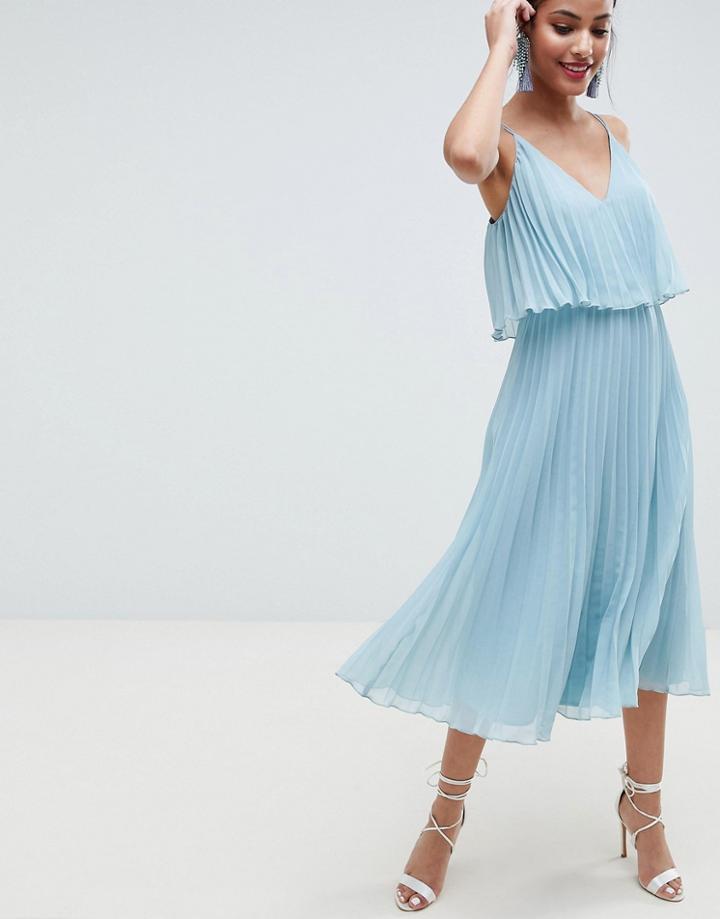 Asos Design Pleated Crop Top Midi Dress-green