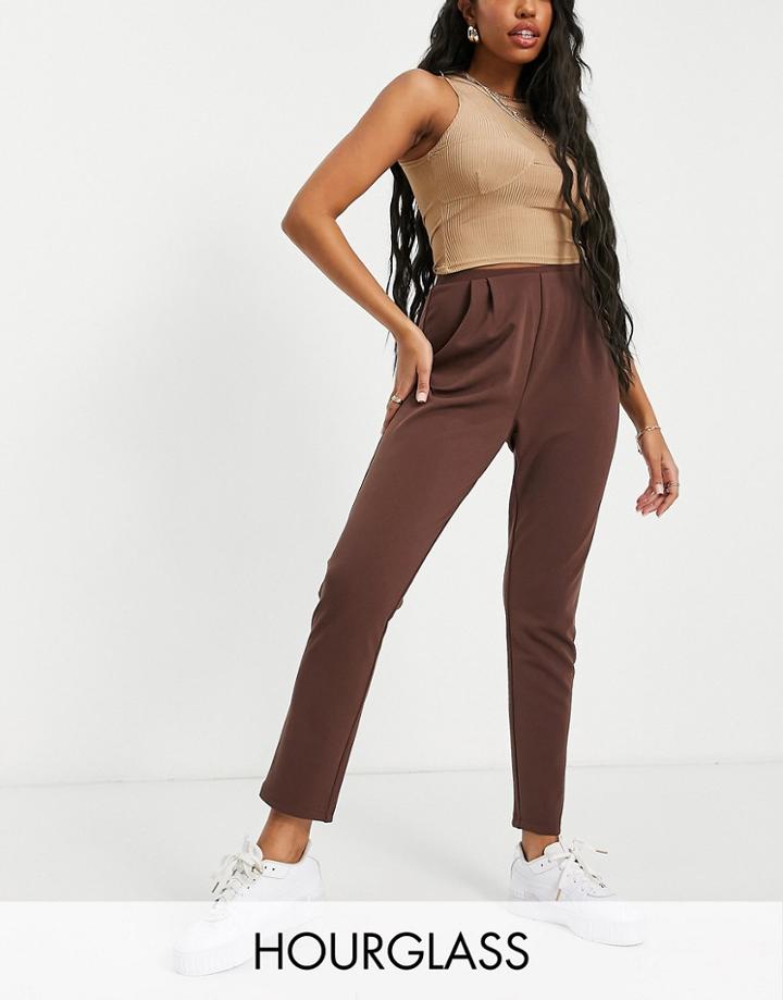 Asos Design Hourglass Jersey Tapered Suit Pants In Mocha-brown