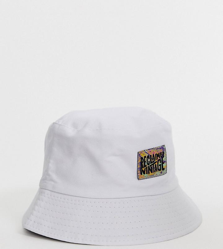 Reclaimed Vintage Unisex Branded Bucket Hat In White