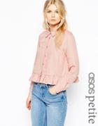 Asos Petite Casual Shirt With Ruffle Hem - Dusky Pink