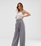 Asos Design Petite Belted Wide Leg Pants In Pinstripe-multi