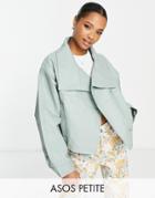 Asos Design Petite Leather Look Chuck On Jacket In Sage-neutral