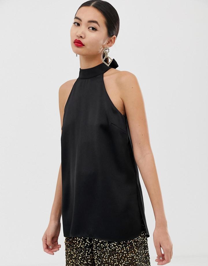 River Island High Neck Sleeveless Blouse In Black