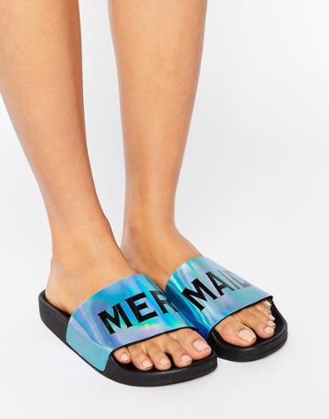Thewhitebrand Mermaid Iridescent Slider Flat Sandals - Blue