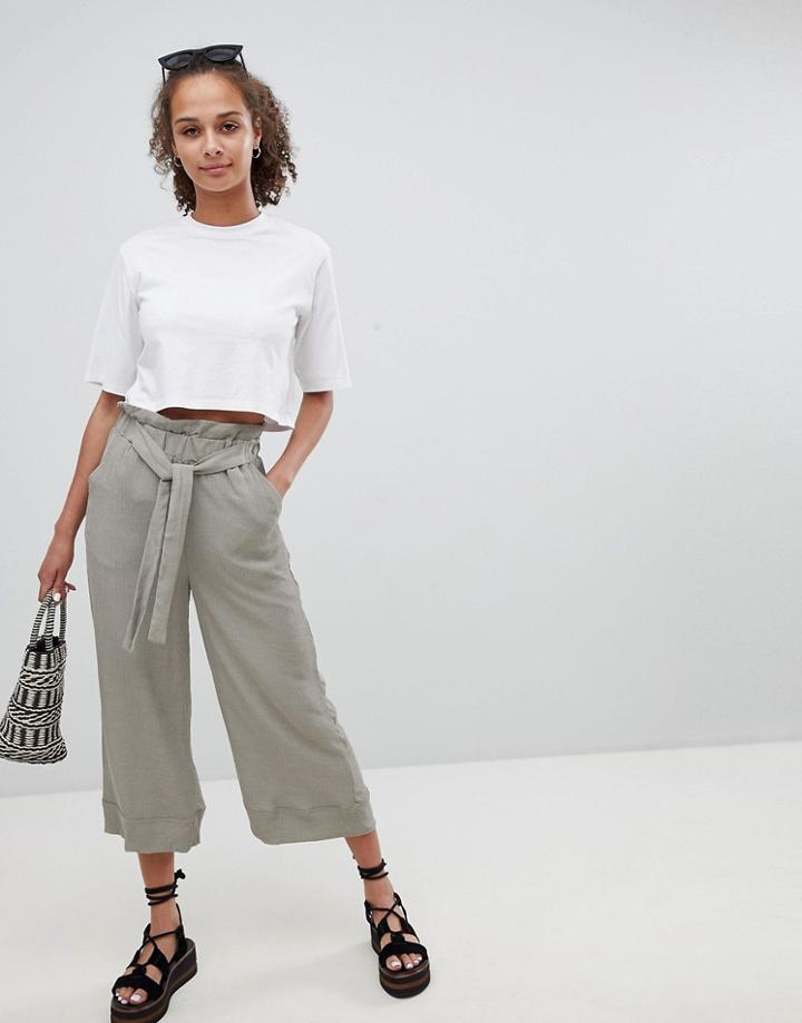 New Look Textured Tie Waist Pants - Green