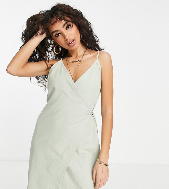 Vero Moda Petite Strappy Wrap Front Mini Dress In Sage-green