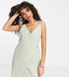 Vero Moda Petite Strappy Wrap Front Mini Dress In Sage-green