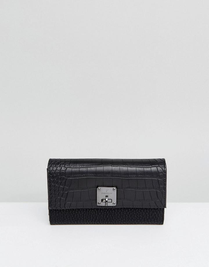 Fiorelli Moc Croc Foldover Purse With Lock Detail - Black