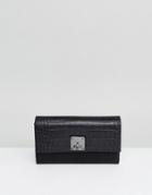 Fiorelli Moc Croc Foldover Purse With Lock Detail - Black