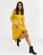 Qed London Satin Jacquard Shirt Dress In Mustard-yellow