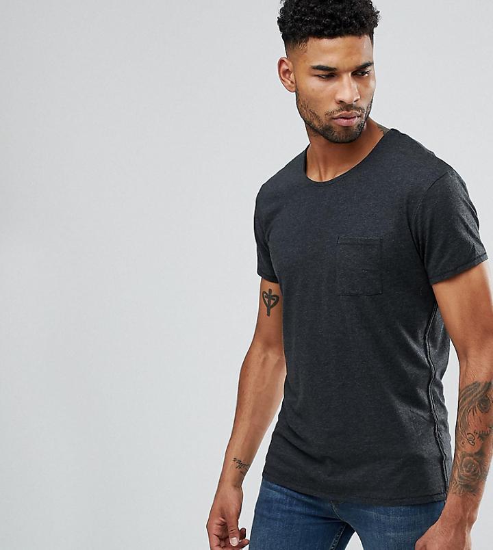 Selected Homme Tall T-shirt With Chest Pocket - Gray