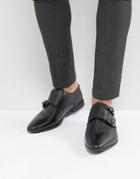 Asos Monk Shoes In Black Leather With Emboss Detail - Black