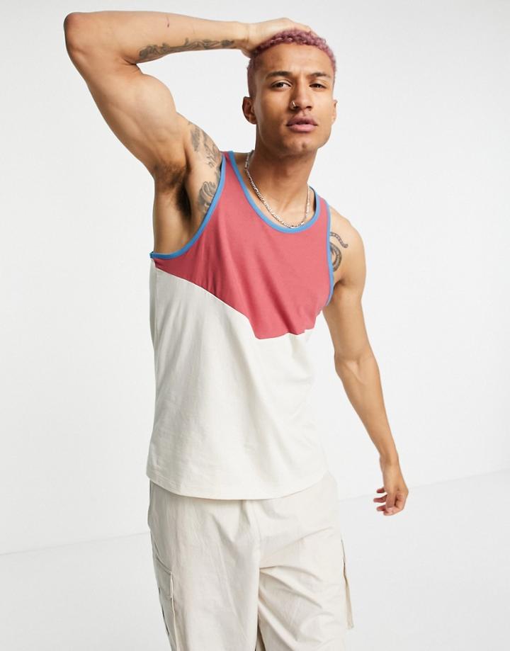 Asos Design Tank With Chevron In Beige-neutral