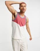 Asos Design Tank With Chevron In Beige-neutral