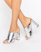 Missguided Cross Strap Block Heeled Sandals - Silver