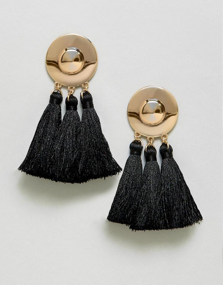 Asos Metal Disc Tassel Earrings - Black