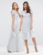 Asos Wedding Lace Wrap Tie Maxi Dress - Soft Gray
