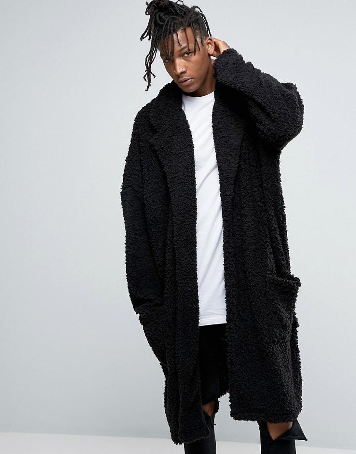 Asos Extreme Oversized Borg Duster Coat In Black - Black