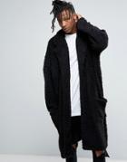 Asos Extreme Oversized Borg Duster Coat In Black - Black