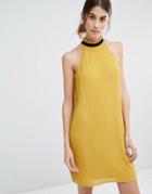 Vero Moda Pleat Ruffle Neck Swing Dress - Yellow