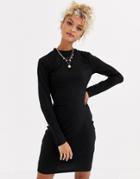 New Look Ribbed Crew Neck Dress In Black
