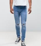 Liquor N Poker Skinny Rip Knee Jeans In Light Stonewash - Blue