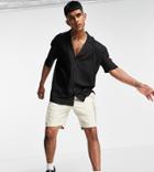 New Look Short Sleeve Shirt With Deep Revere Collar In Black