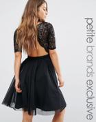John Zack Petite Lace Bodice Midi Prom Dress With Cut Out Detail - Bla