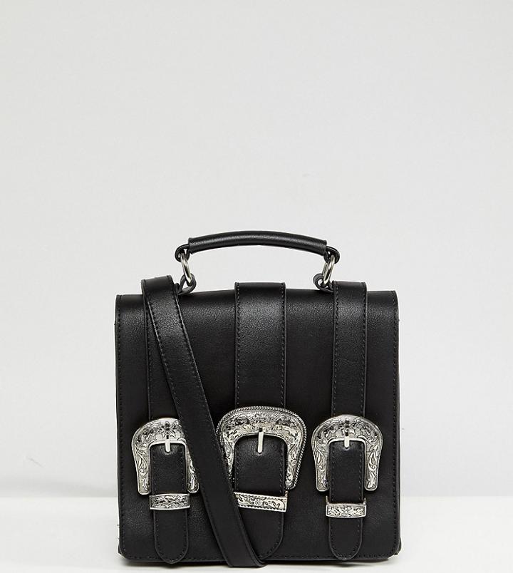 Sacred Hawk Cross Body Bag With Buckle Detaling - Black