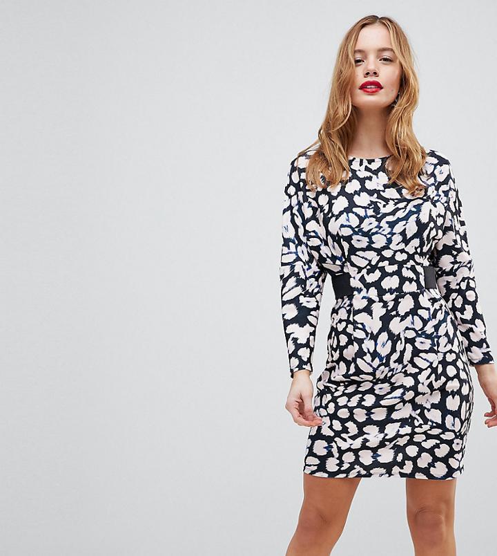 Asos Petite Mini Dress With Elastic Waist Detail In Leopard Print - Multi