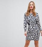 Asos Petite Mini Dress With Elastic Waist Detail In Leopard Print - Multi
