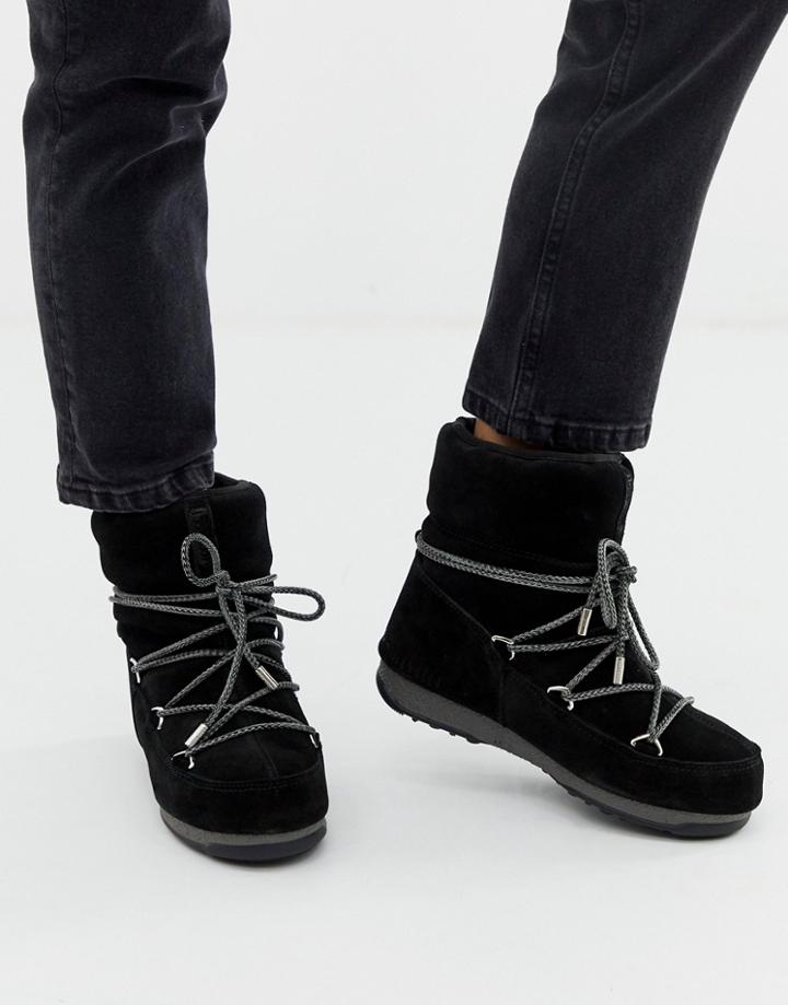 Moonboot Low Suede Waterproof Boot In Black - Black