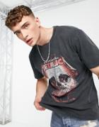 Topman Oversized T-shirt With Red Metallica Skull Print In Washed Black