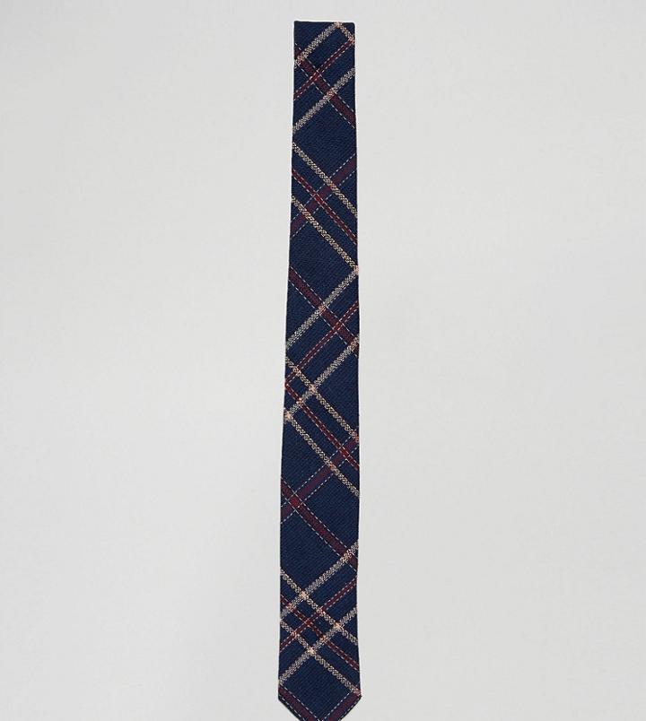 Heart & Dagger Woven Check Blade Tie - Navy